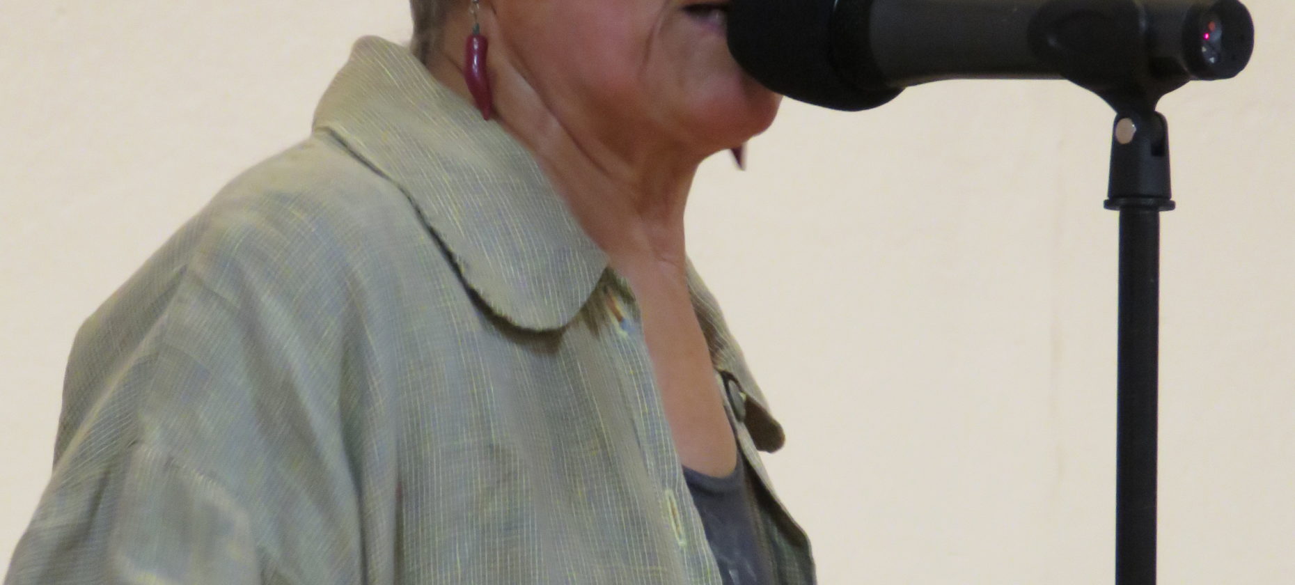 Margaret Mathews at the microphone